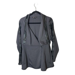 DG2 by Diane Gilman Shawl Collar Coated Ponte Knit Jacket Gray Camo Size Medium